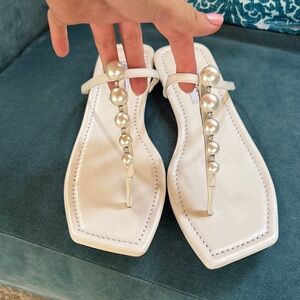 Jimmy Choo Cream Sandals with Pearl Accents